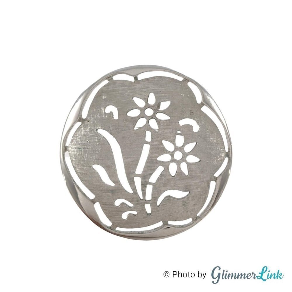 Vintage Sarah Coventry Round Floral Open Work Silver Tone Brooch Pendant